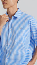 Charmant Short-Sleeve Striped Shirt in Lightweight Cotton